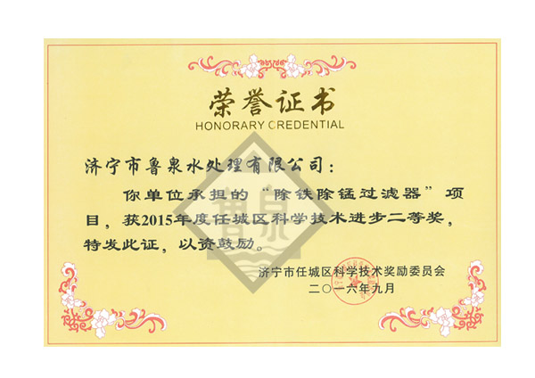 科技進(jìn)步獎(jiǎng)2等獎(jiǎng)除鐵除錳過濾器